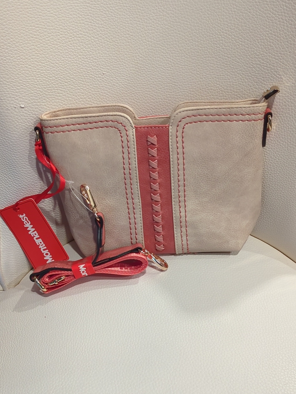 Montana West Taupe & Pink Crossbody with Braided Accent